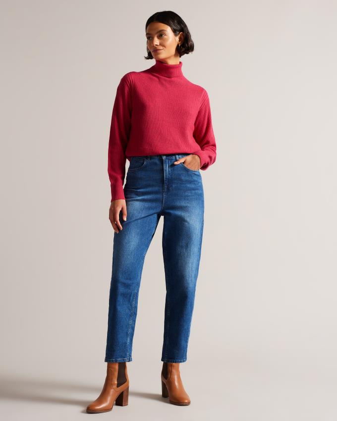 Pull Ted Baker Cashmere Blend Roll Neck Rose Femme | QNW-15723599